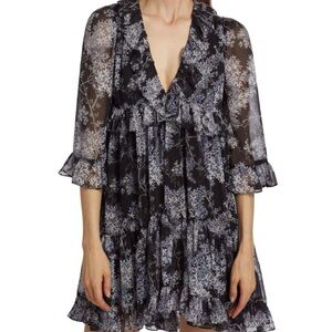 Cinq à Sept Black and White Floral Mini Dress